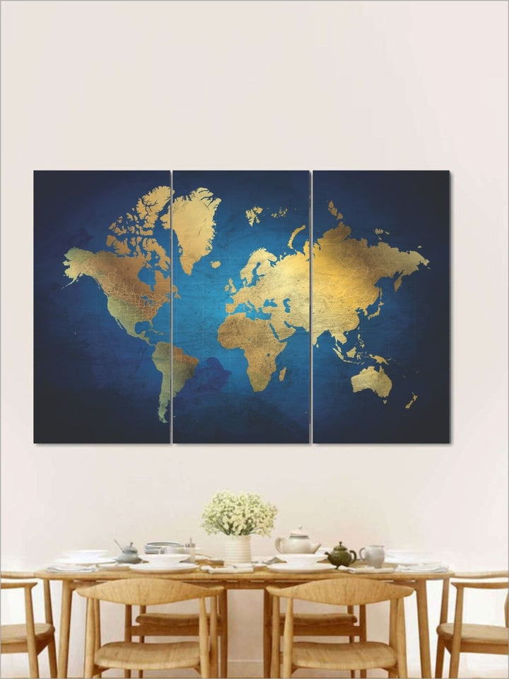 Earth?s Elegant Golden Silhouette - Blue and Gold Canvas Wall Art
