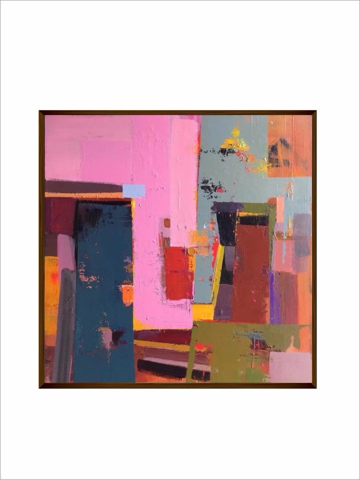 "  Pink & Blue Abstract Framed Wall Painting''