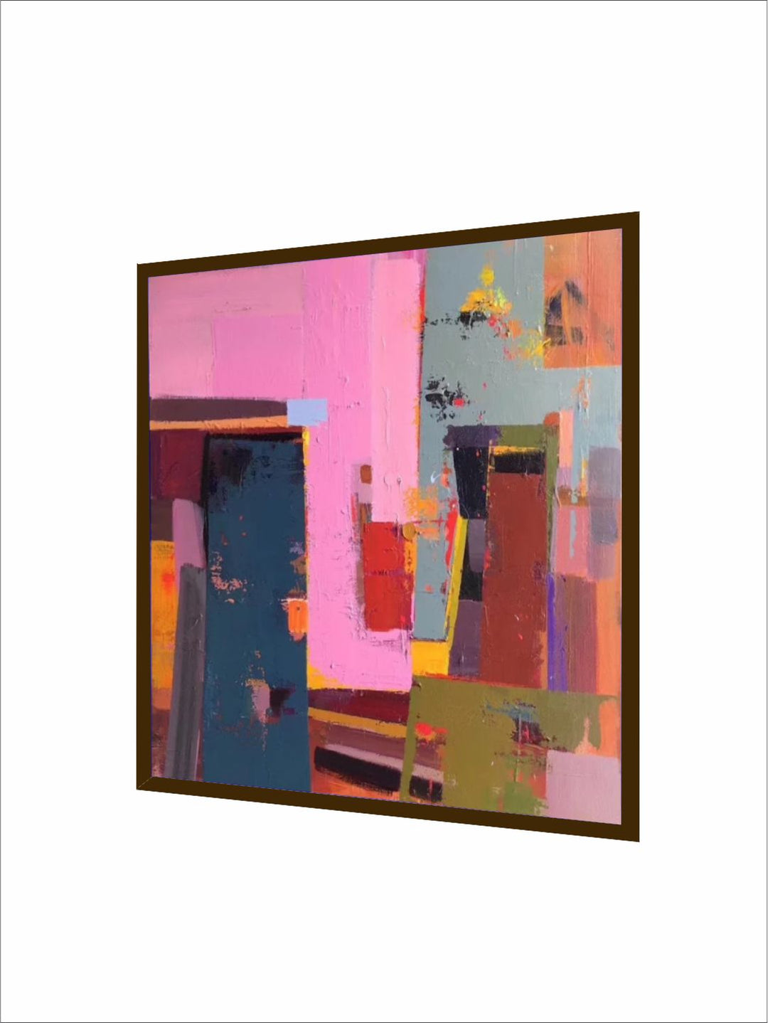 "  Pink & Blue Abstract Framed Wall Painting''