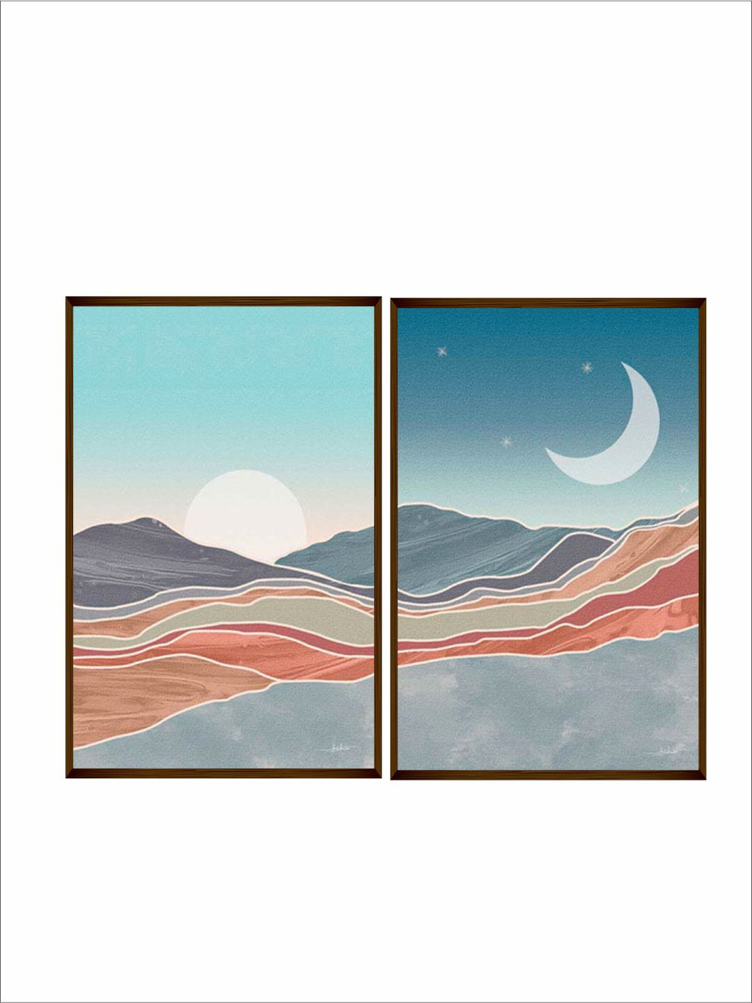 " Set Of 2 Blue & Brown Abstract Framed Wall Painting''