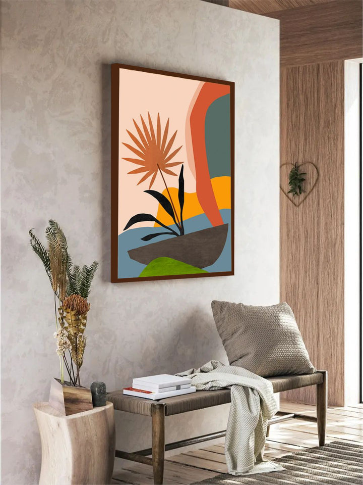 "   Pink & Brown Abstract Framed Wall Painting''