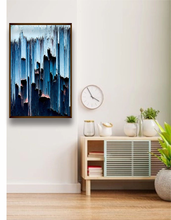 "    Blue & Black Abstract Framed Wall Painting''