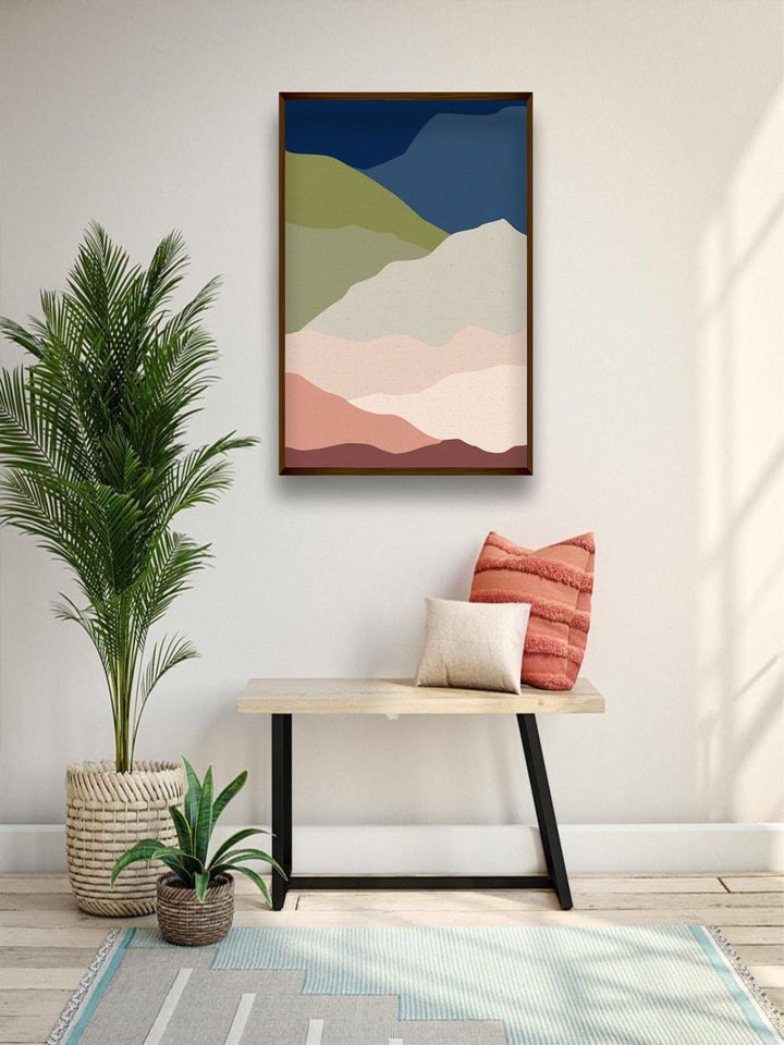 "    Pink & Blue Abstract Framed Wall Painting''