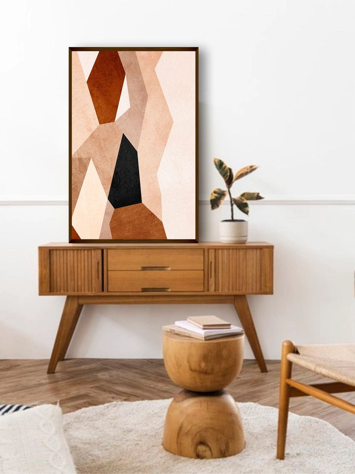 "   Brown & Beige Abstract Framed Wall Painting''
