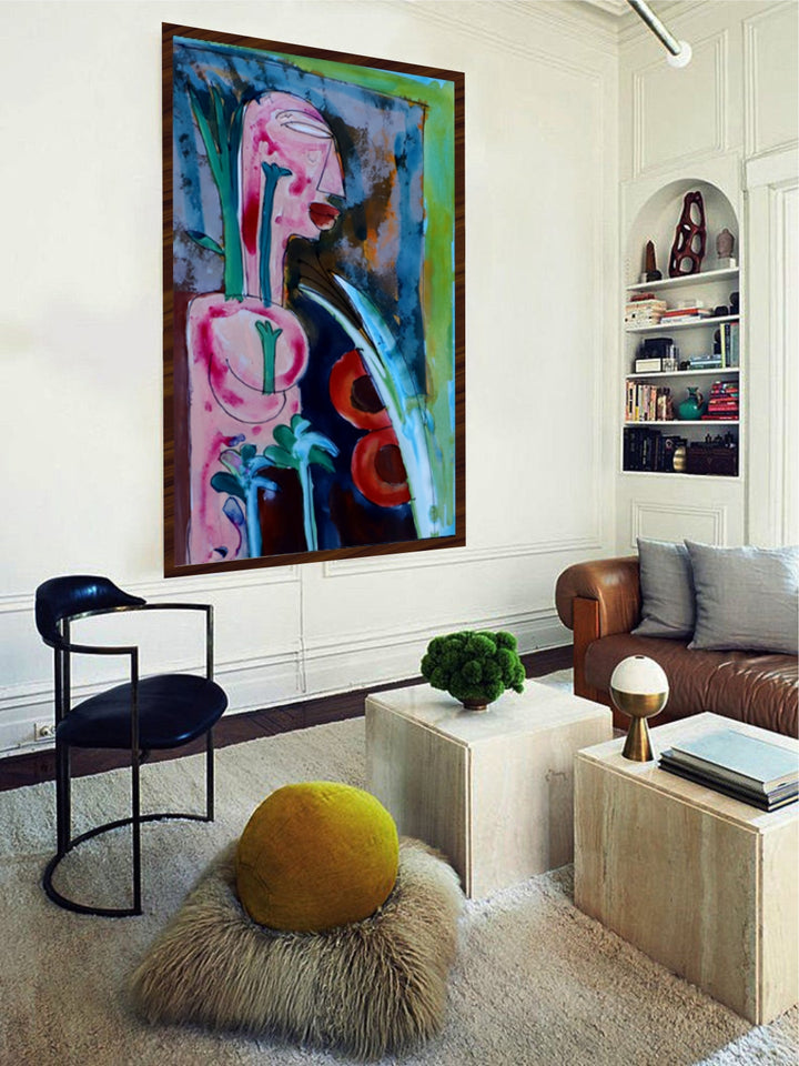 "Blue & Pink Abstract Painting Wall Art''