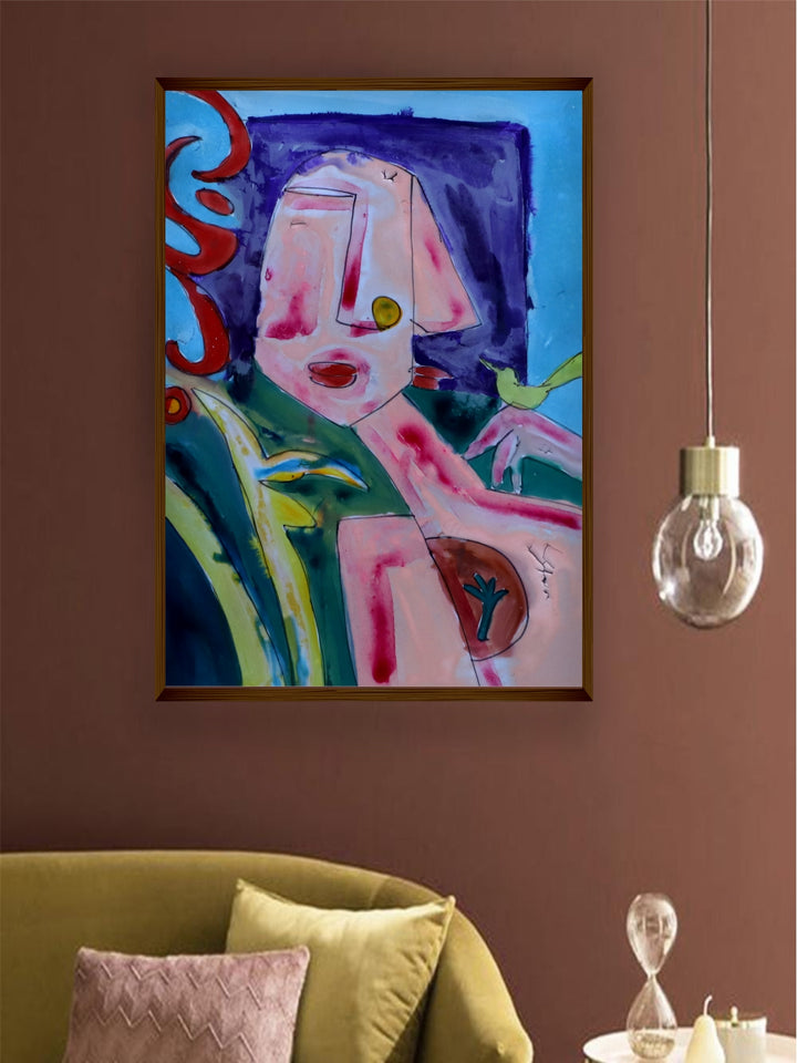 "Pink & Green Abstract Painting Wall Art''