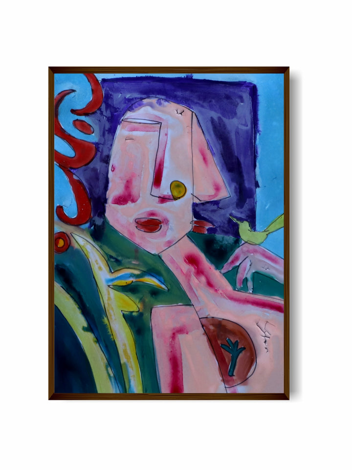 "Pink & Green Abstract Painting Wall Art''
