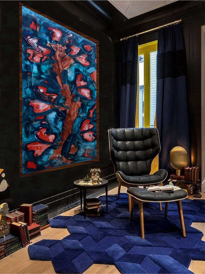 "Blue & Pink Abstract Painting Wall Art''