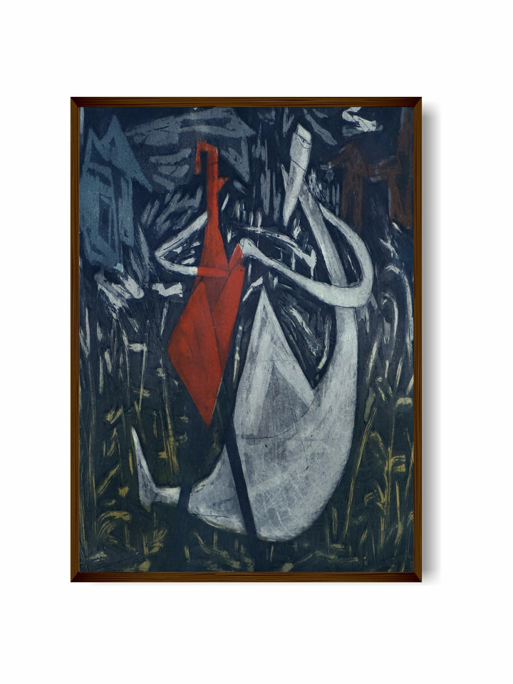 "Blue & Red Abstract Painting Wall Art''