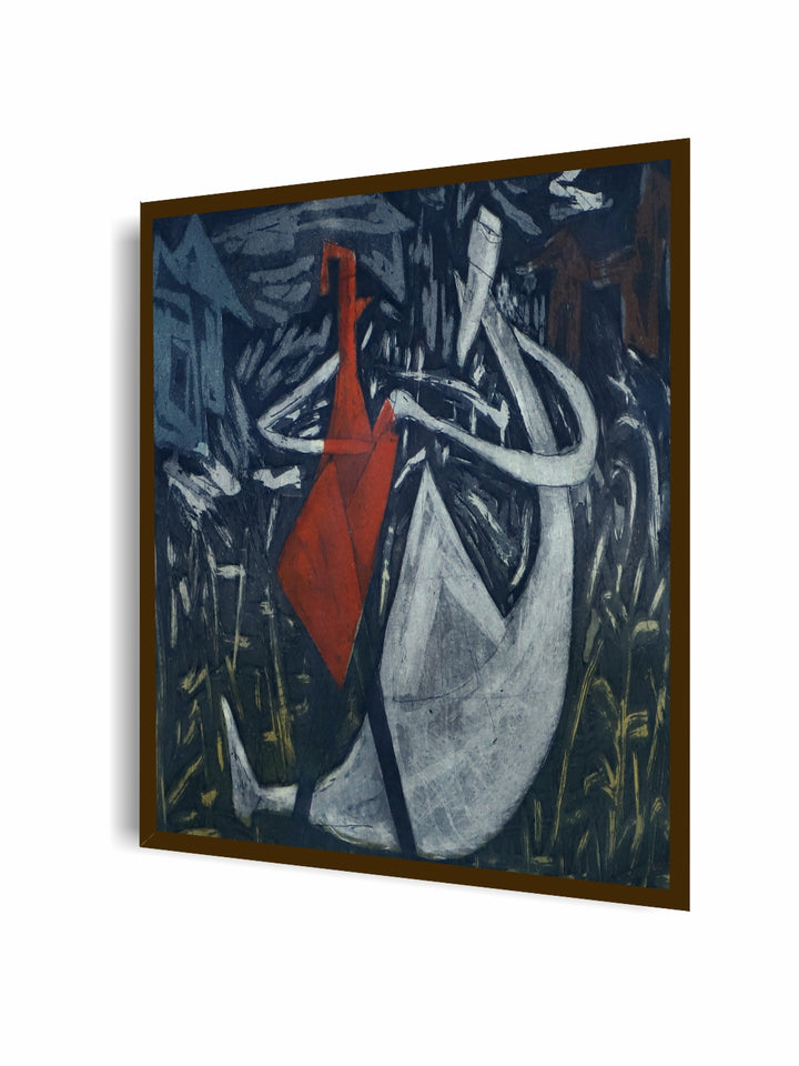 "Blue & Red Abstract Painting Wall Art''