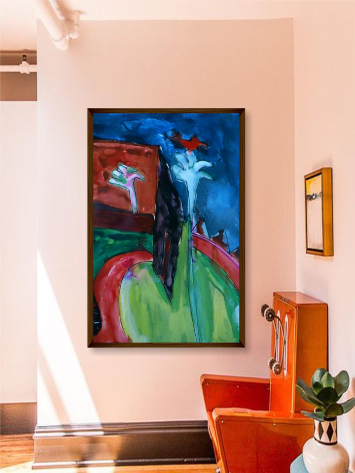 "Blue & Green Abstract Painting Framed Wall Art''