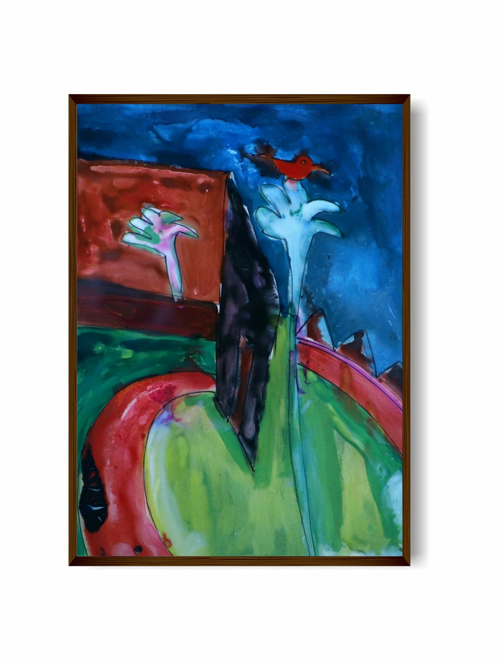 "Blue & Green Abstract Painting Framed Wall Art''