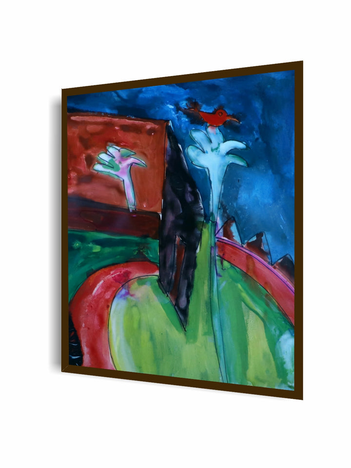 "Blue & Green Abstract Painting Framed Wall Art''