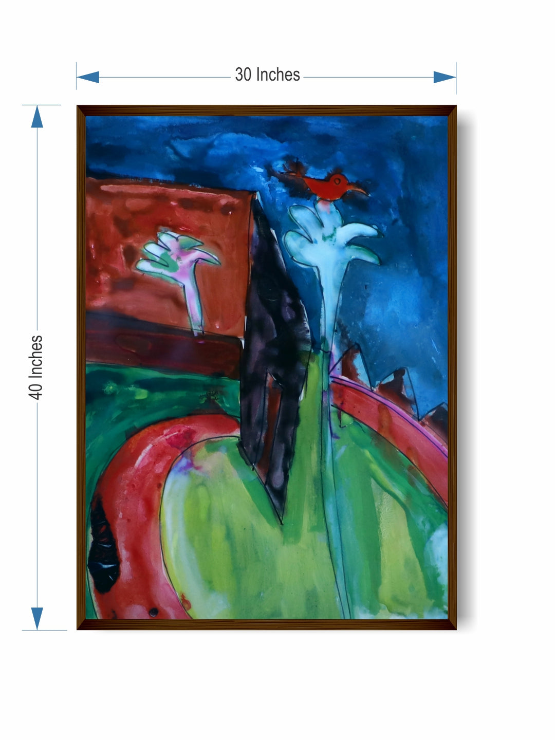 "Blue & Green Abstract Painting Framed Wall Art''