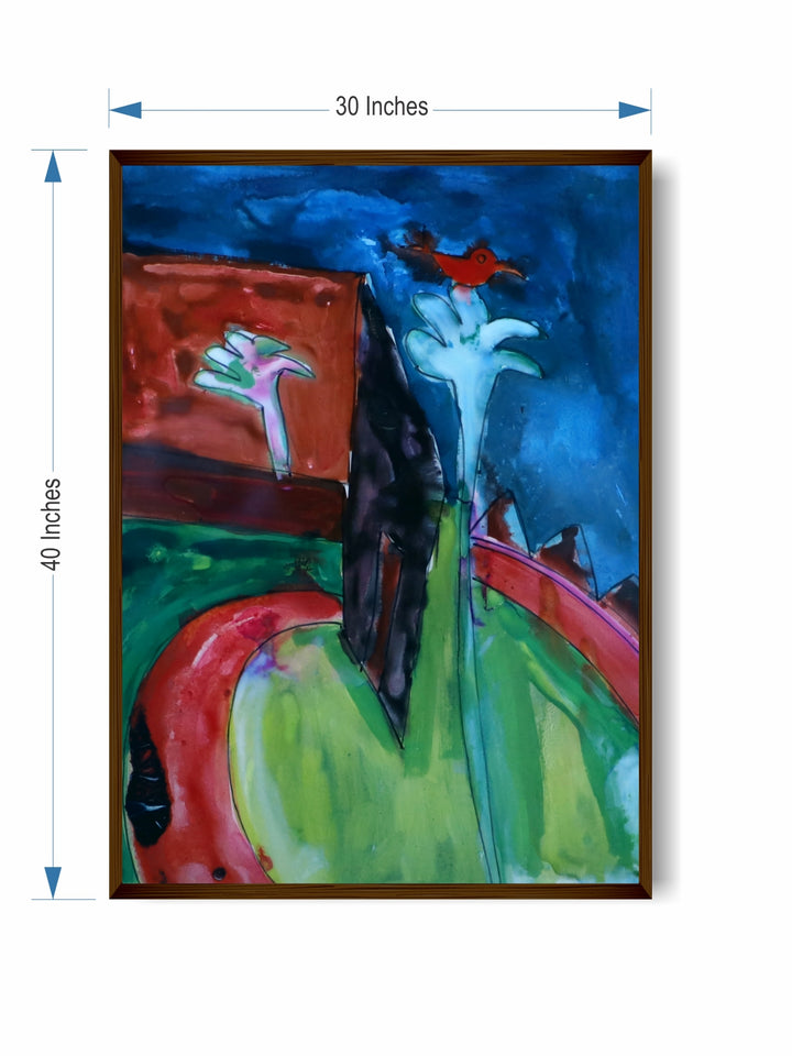 "Blue & Green Abstract Painting Framed Wall Art''