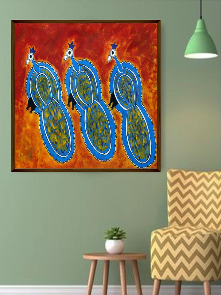 "Red & Blue Abstract Painting Framed Wall Art''