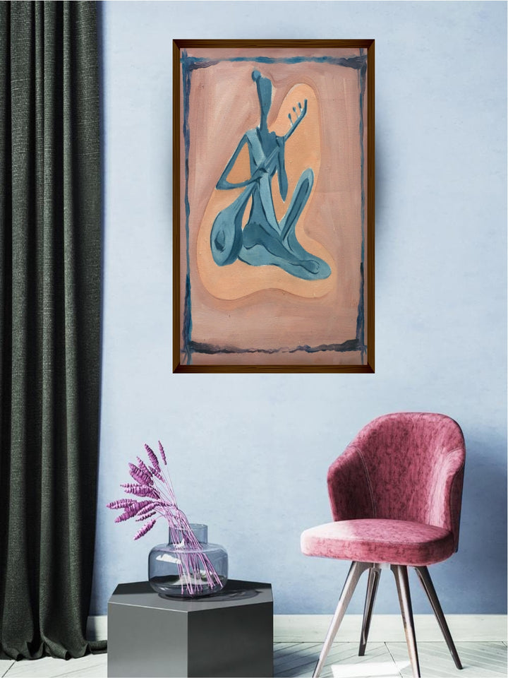 "Beige & Blue Abstract Wall Painting''