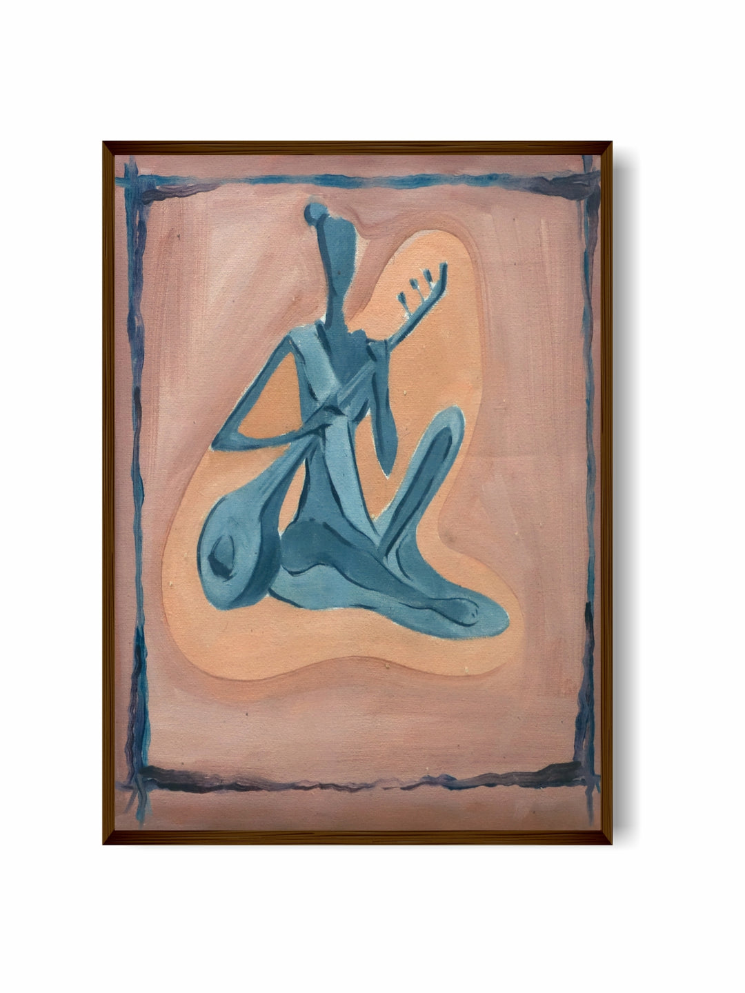 "Beige & Blue Abstract Wall Painting''