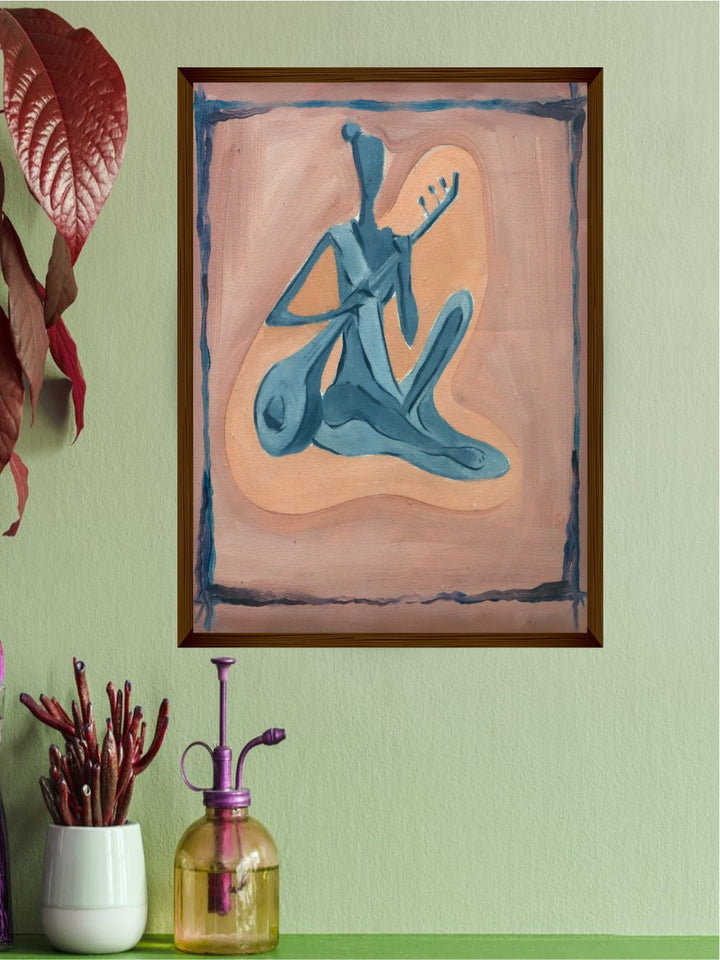 "Peach-Coloured & Blue Abstract Printed Wall Art''