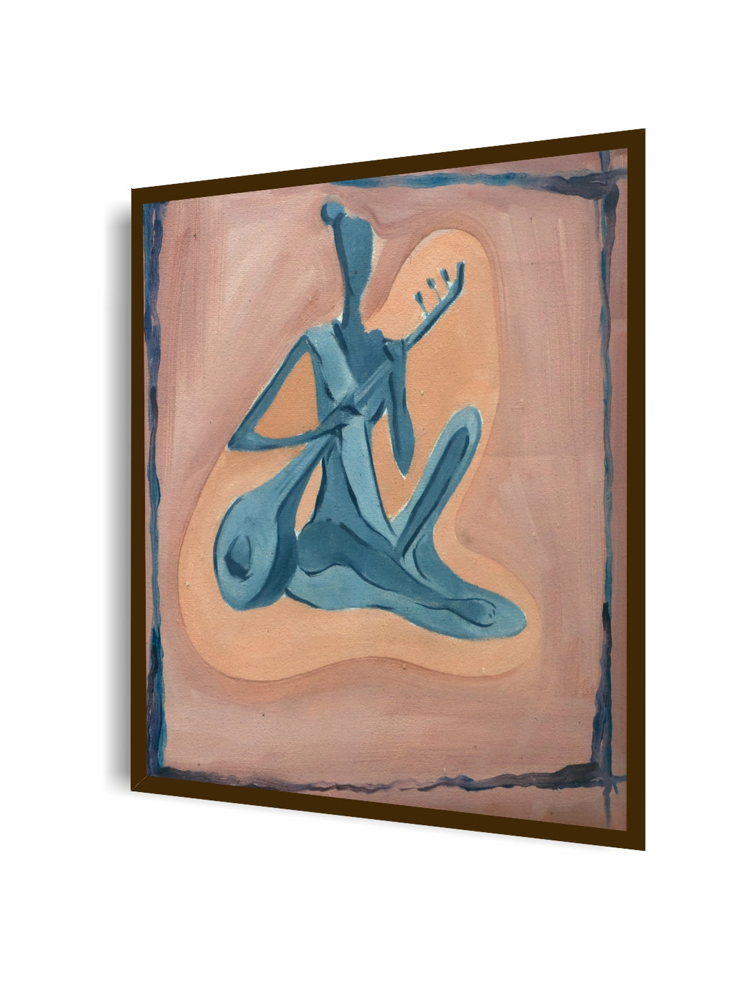 "Peach-Coloured & Blue Abstract Printed Wall Art''