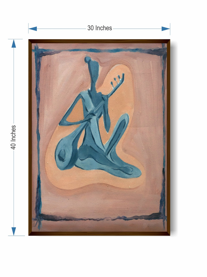"Peach-Coloured & Blue Abstract Printed Wall Art''