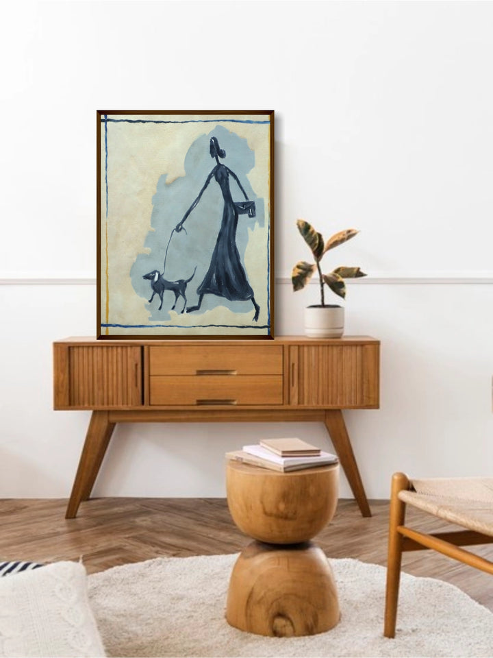 "Blue & Off-White Abstract Painting Wall Art''