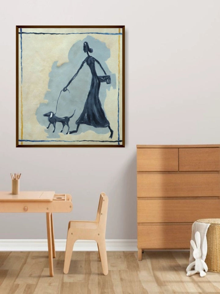 Elegant Stroll with Canine Companion - Contemporary Canvas Prints