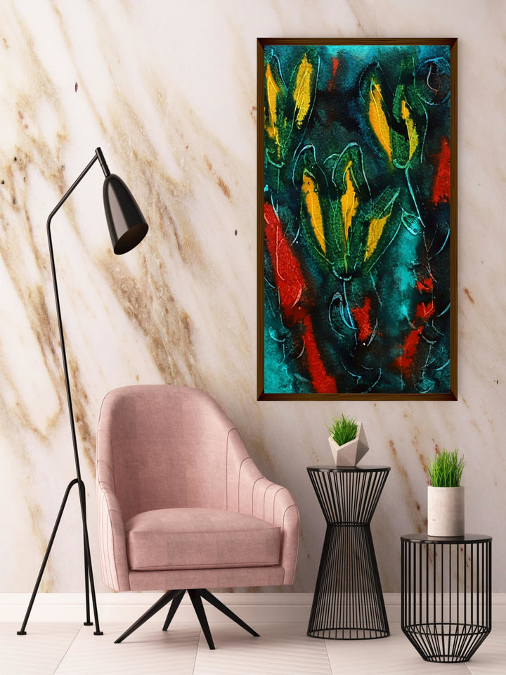 "Green & Yellow Abstract Painting Wall Art''