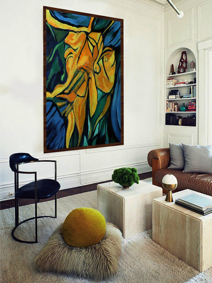 "Yellow & Blue  Abstract Painting Wall Art''