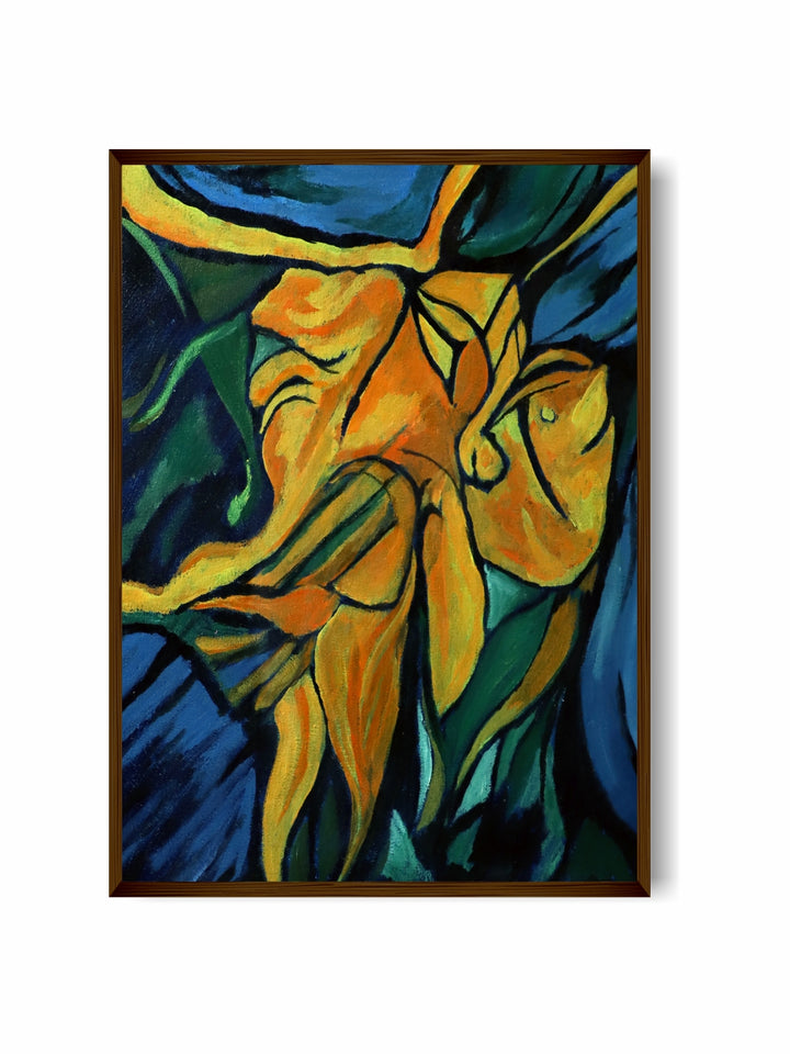 "Yellow & Blue  Abstract Painting Wall Art''