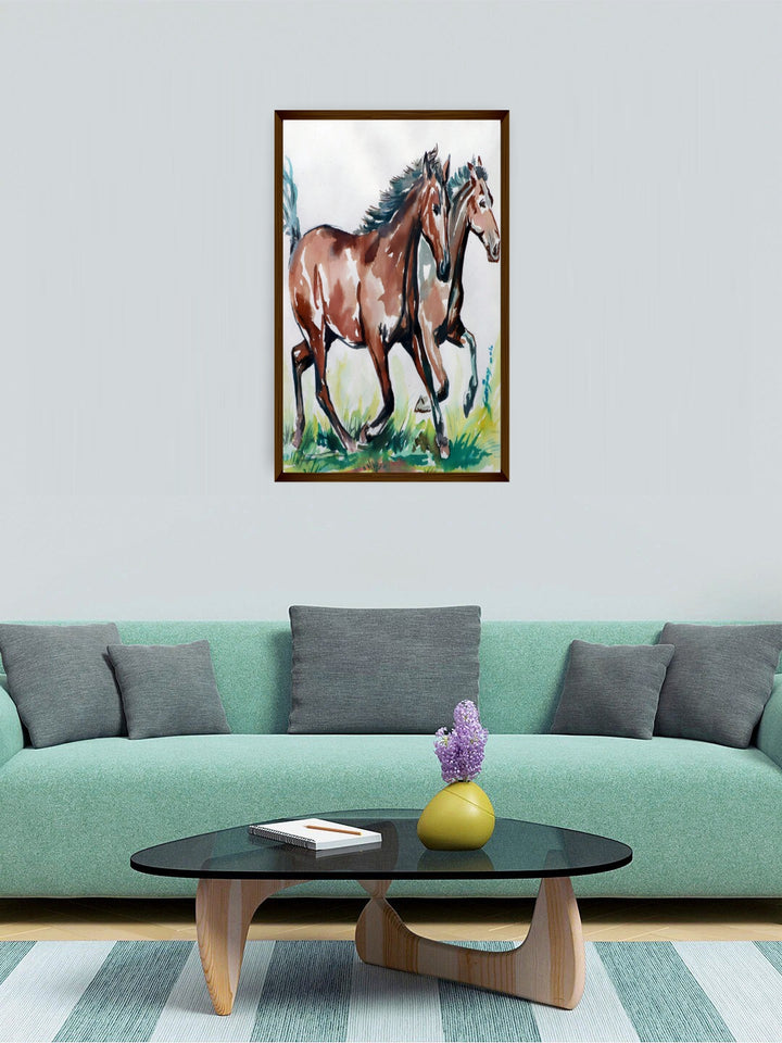 "Brown & Blue Abstract Printed Wall Art''