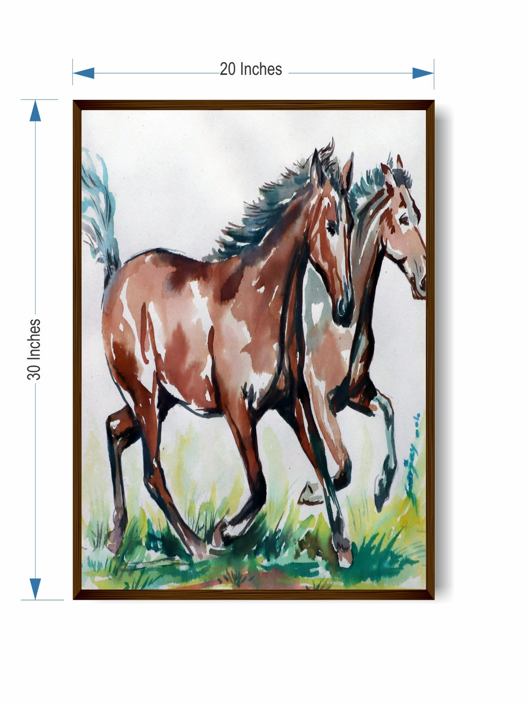 "Brown & Green Two Horses Painting Wall Art''