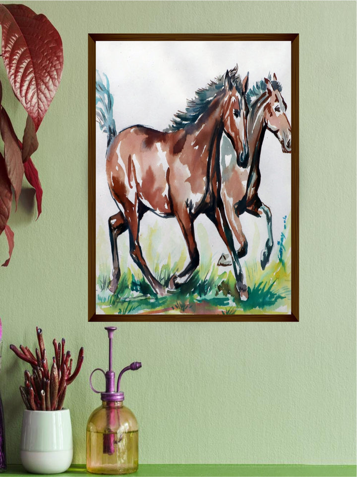 "Blue & Brown Abstract Printed Wall Art''