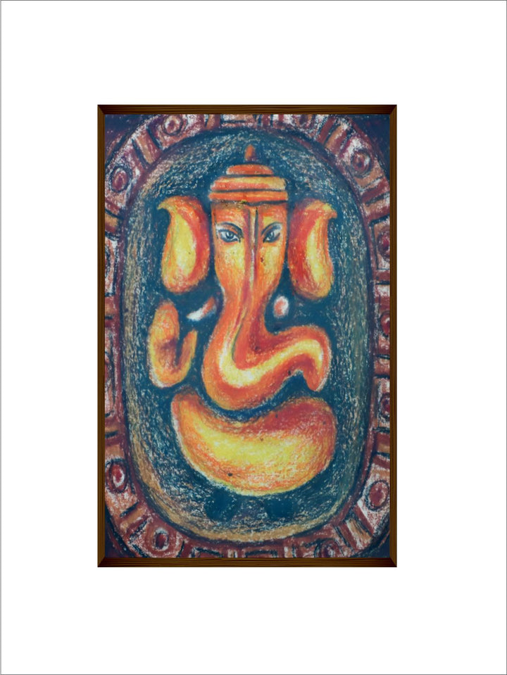 "Blue  Orange Ganesh Printed Canvas Wall Painting''
