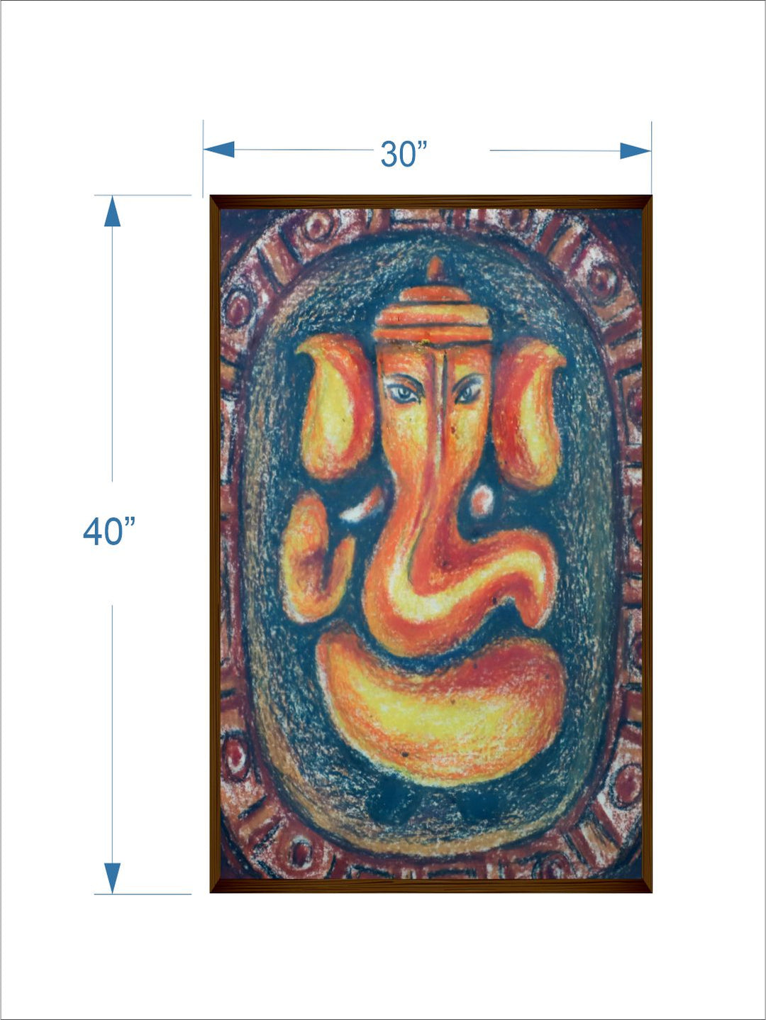 "Blue  Orange Ganesh Printed Canvas Wall Painting''