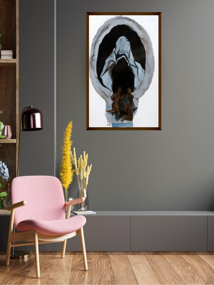 "White & Brown Abstract Painting Wall Art''