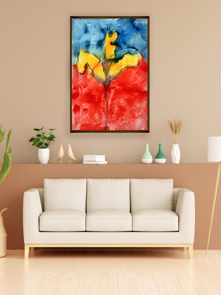 "Blue & Yellow Abstract Painting Wall Art''