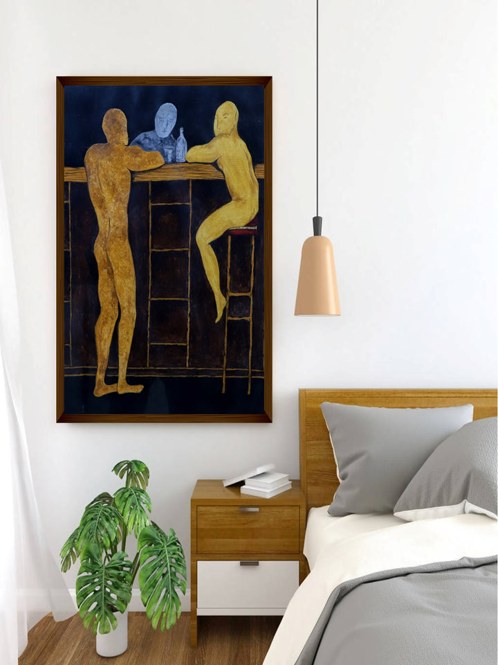 "Navyblue & Mustard Yellow Abstract Painting''