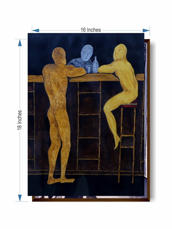 "Navyblue & Mustard Yellow Abstract Painting''