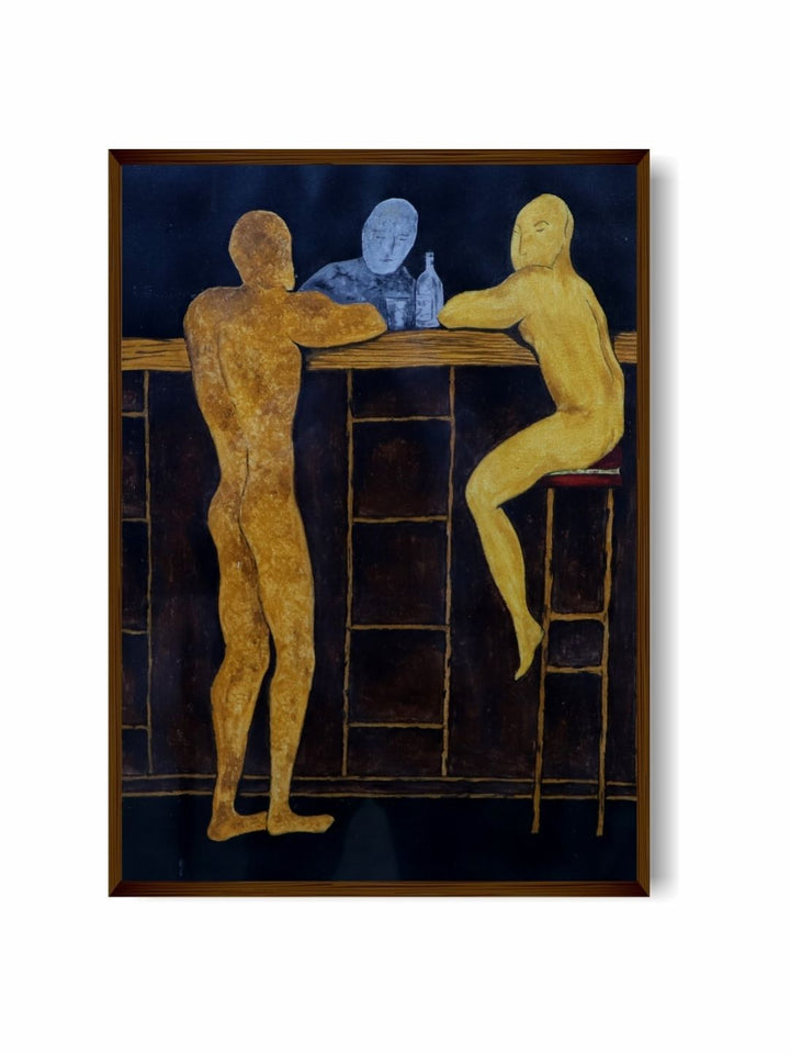 Ethereal Conversations in Night - Wooden Black Abstract Painting