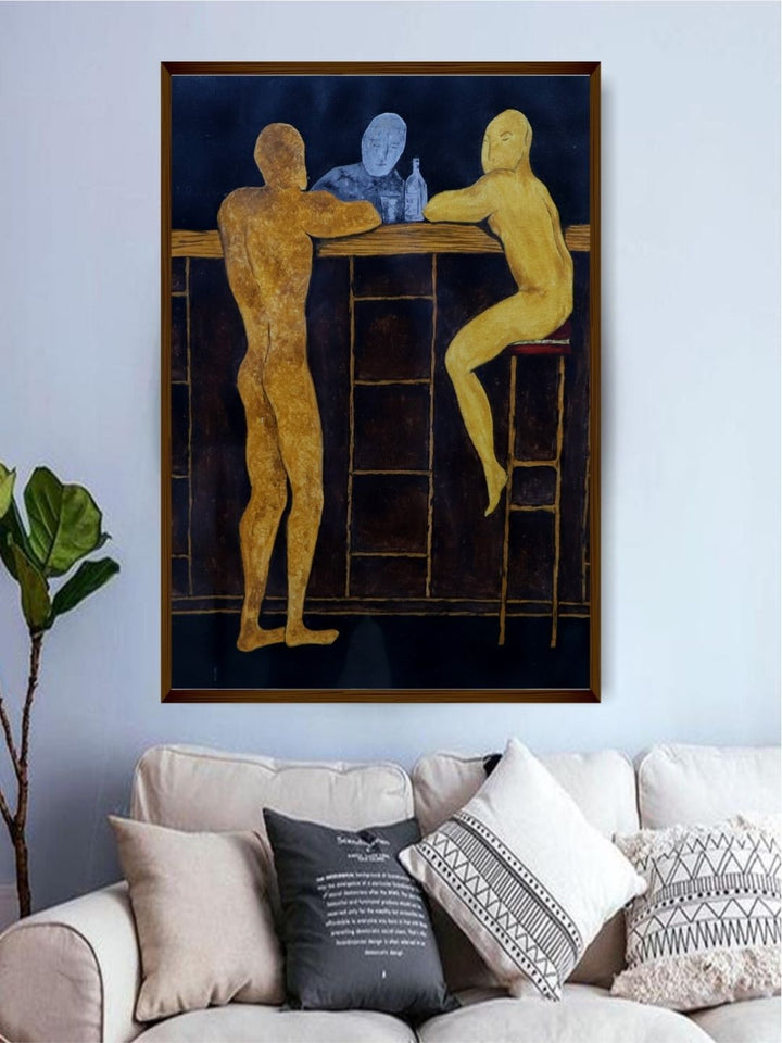 Ethereal Conversations in Night - Wooden Black Abstract Painting