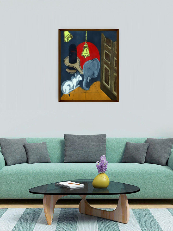 "Navy Blue & Red Abstract Painting Framed Wall Art''