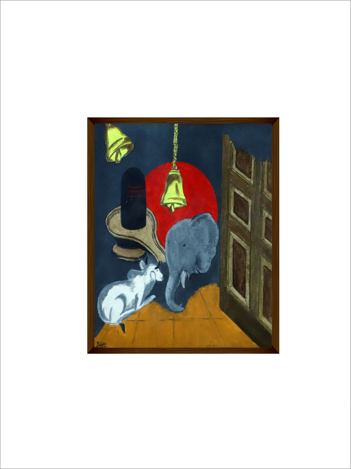 "Navy Blue & Red Abstract Painting Framed Wall Art''
