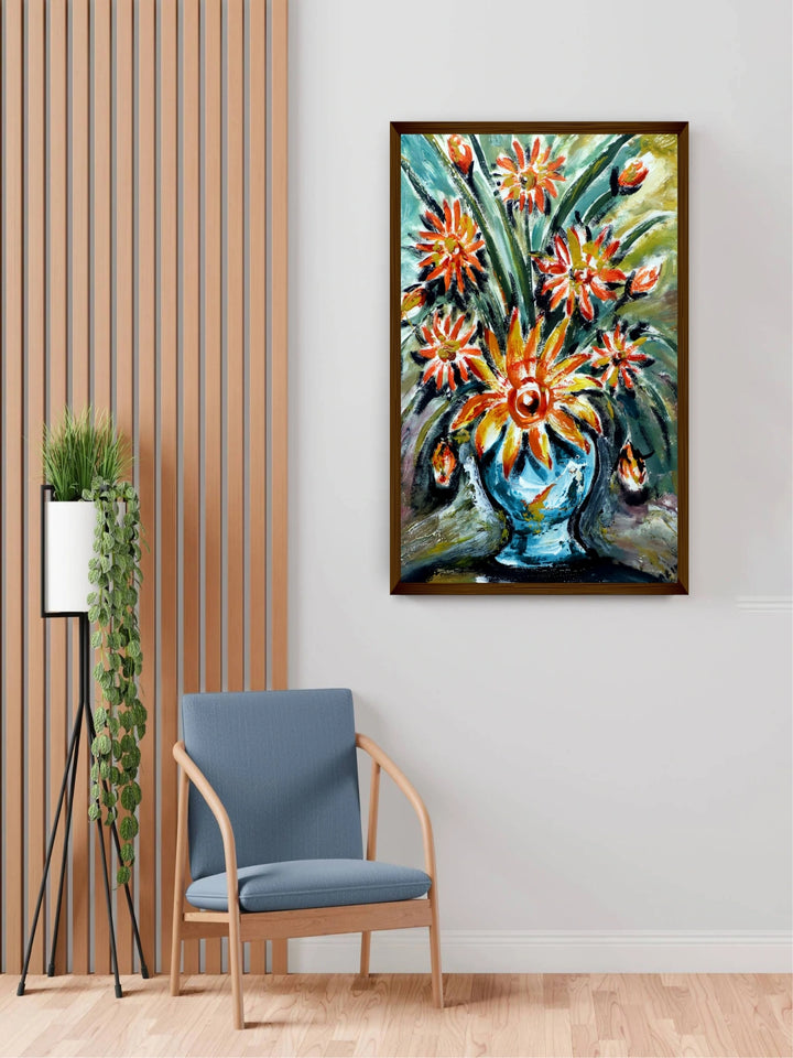 "Green & Orange Abstract Painting Wall Art''