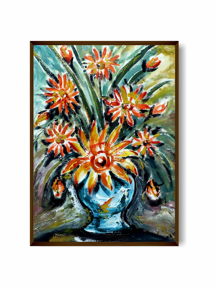 "Green & Orange Abstract Painting Wall Art''
