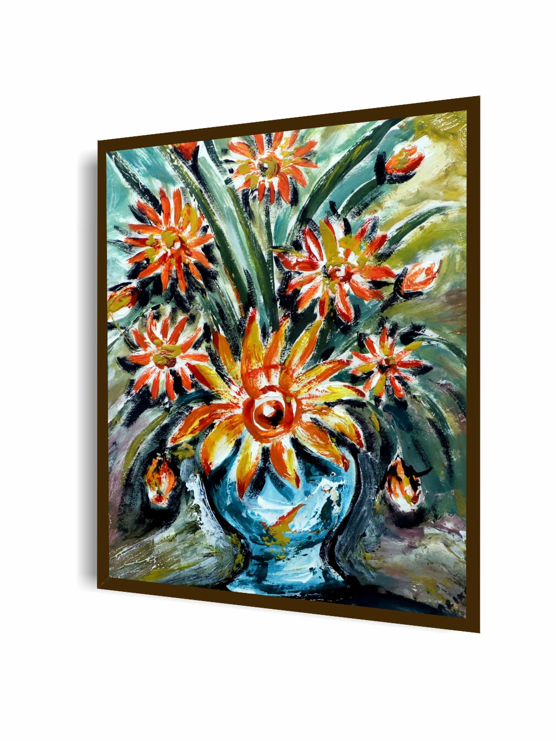 "Green & Orange Abstract Painting Wall Art''
