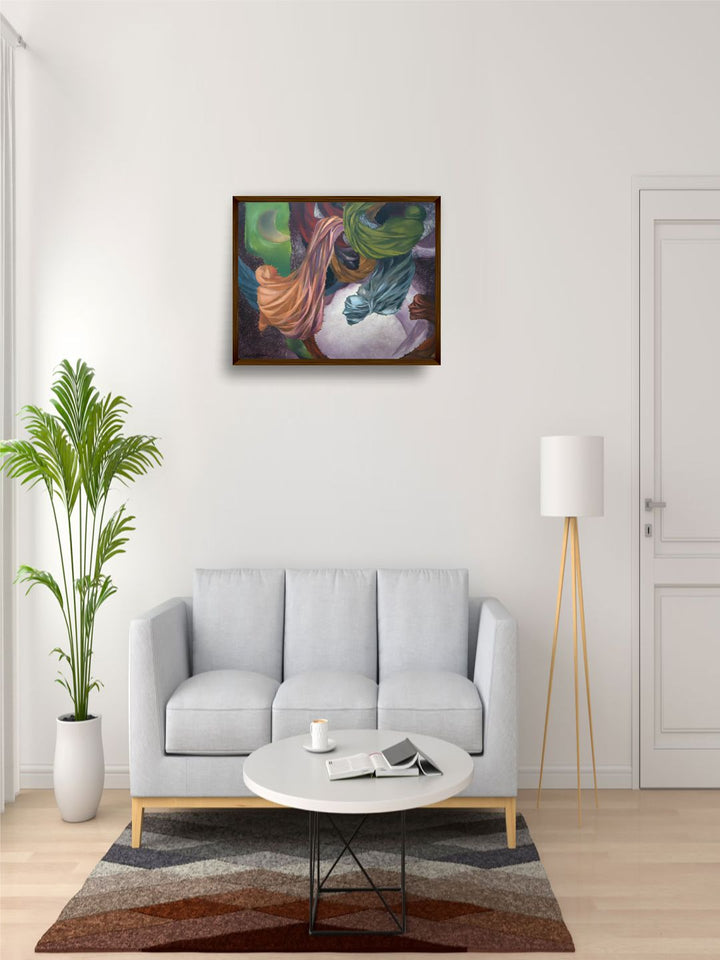 "Green & Brown Abstract Painting Framed Wall Art''