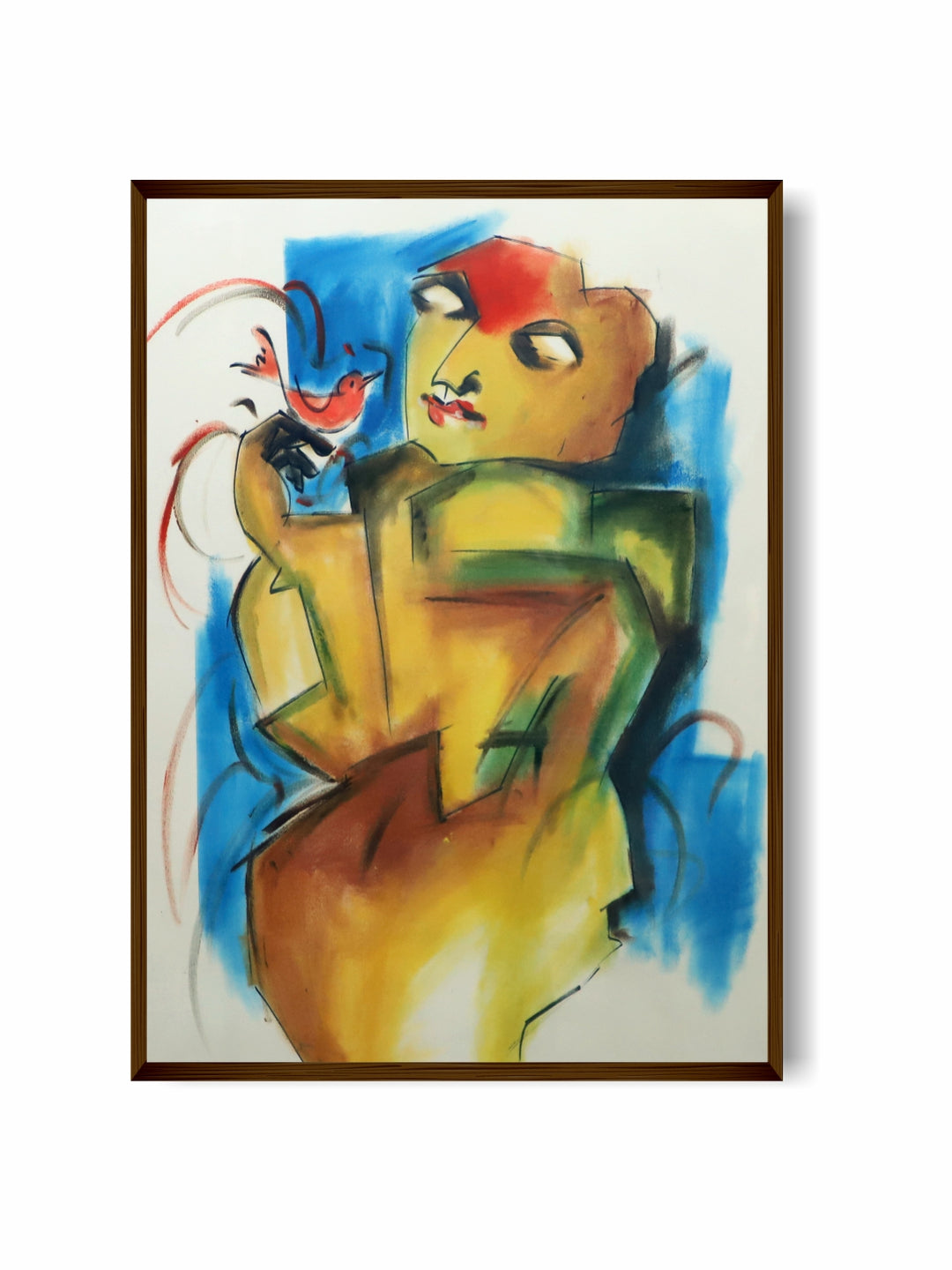 "Yellow & Blue Abstract Painted Wall Art''