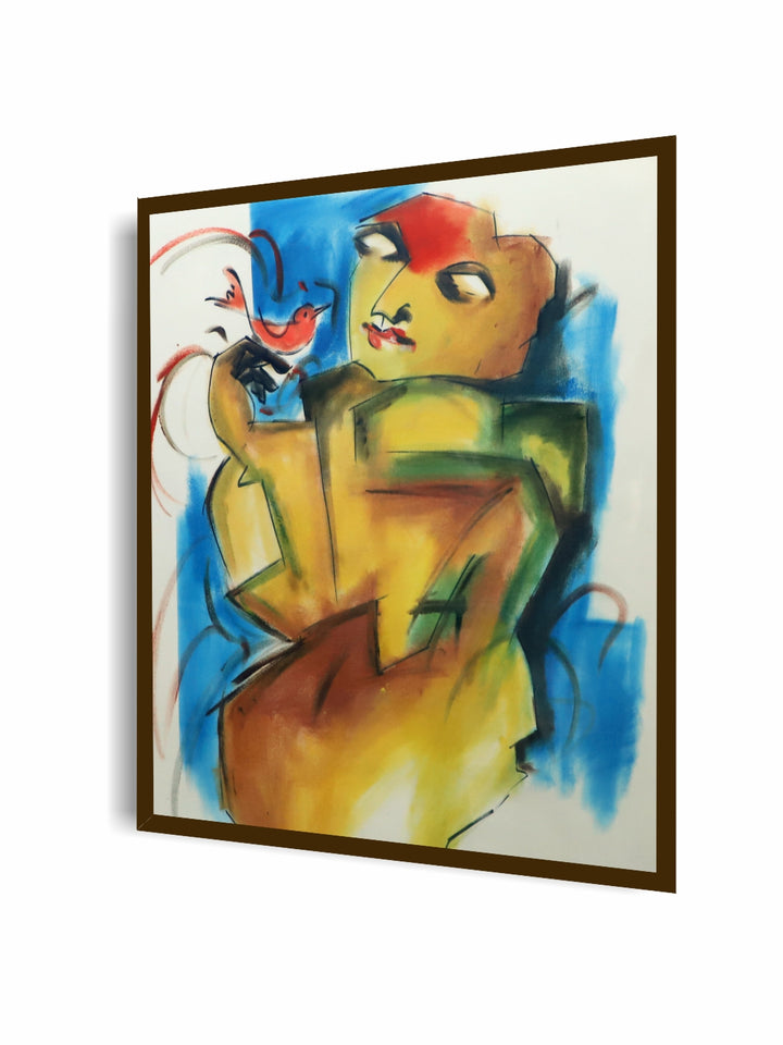 "Yellow & Blue Abstract Painted Wall Art''
