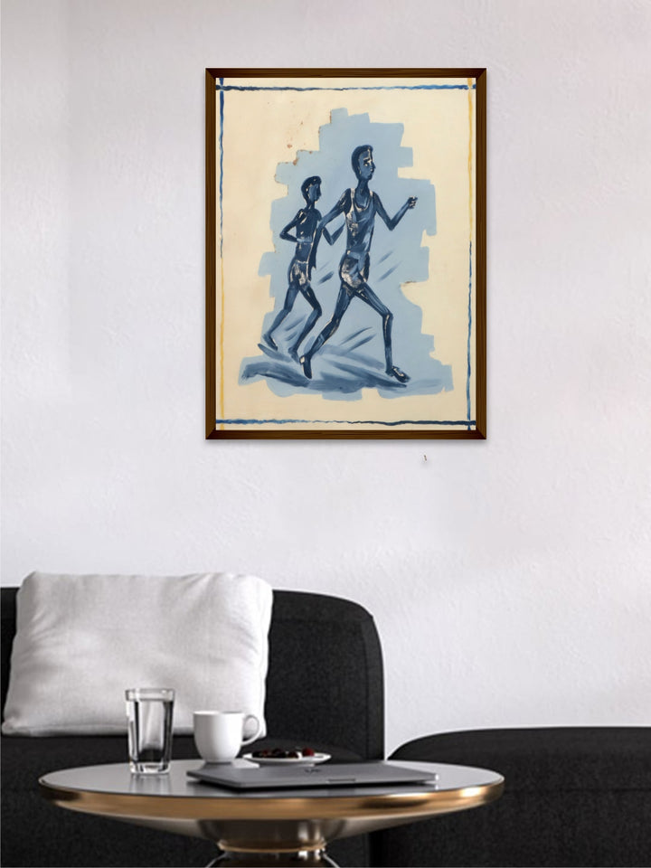 "Cream & Blue Abstract Wall Painting''